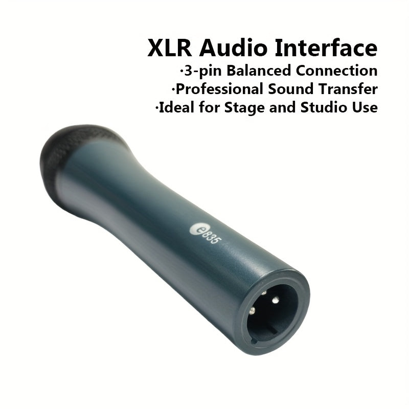 Micrófono dinámico profesional LEXINOVA E835 - Supercardioide, alimentado por USB con conector de 6.35 mm, sonido claro para grabación de voz en vivo, karaoke y presentaciones, diseño duradero para uso manual, micrófono para cantar