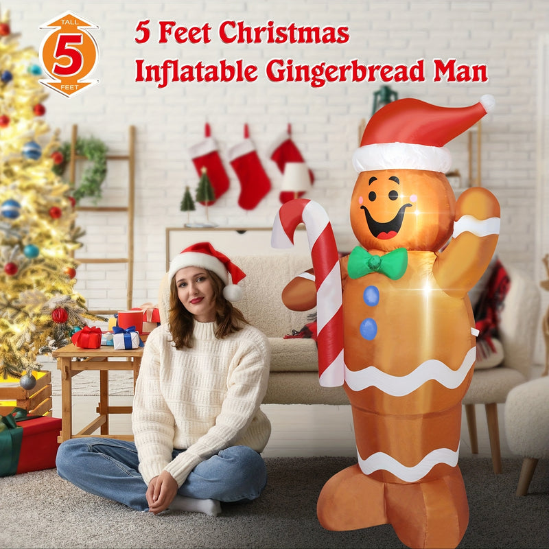 WAYDEKO Pan de jengibre inflable para hombre y perro salchicha de Navidad - Decoración navideña con luz, ventilador incorporado, estacas y cuerdas, perfecta para decoración de hogar y fiesta, pan de jengibre festivo para hombre y perro salchicha