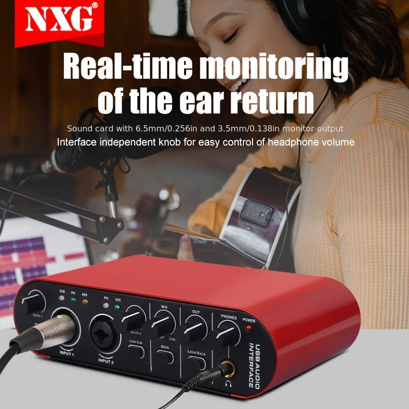 Interfaz de audio USB NXG de 24 bits/192 kHz, potencia fantasma, plug-and-play para grabación en computadora, podcasting y transmisión, sin ruido, para creadores de contenido, músicos, compatible con laptops, alimentado por USB, tensión máxima de 36 V