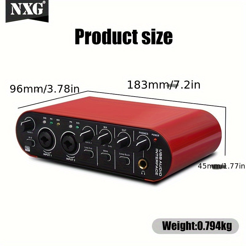 Interfaz de audio USB NXG de 24 bits/192 kHz, potencia fantasma, plug-and-play para grabación en computadora, podcasting y transmisión, sin ruido, para creadores de contenido, músicos, compatible con laptops, alimentado por USB, tensión máxima de 36 V