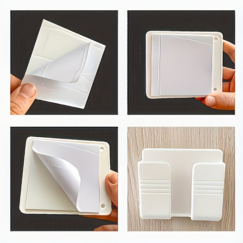 1pc Soporte de teléfono montado en la pared, material PC adhesivo, sin taladro, almacenamiento de control remoto, hecho de otro plástico, para baño, cocina, habitación de hotel - Estación de carga de teléfono inteligente