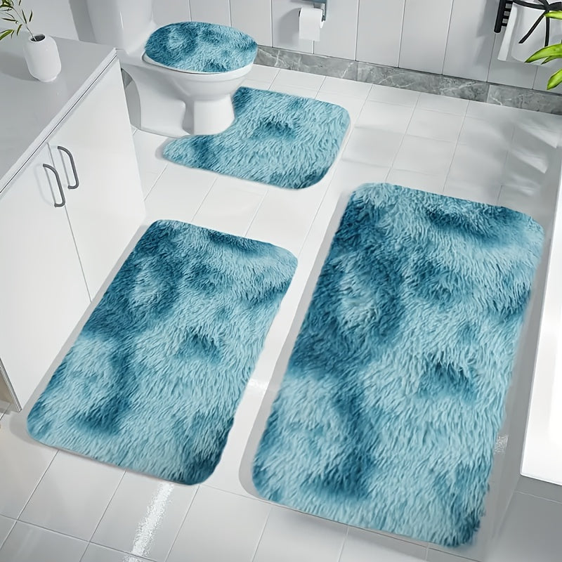 Juego de tapetes de baño suaves, absorbentes y antideslizantes, gruesos de poliéster, diseño geométrico, alfombras rectangulares lavables a máquina, 4 capas, para baño