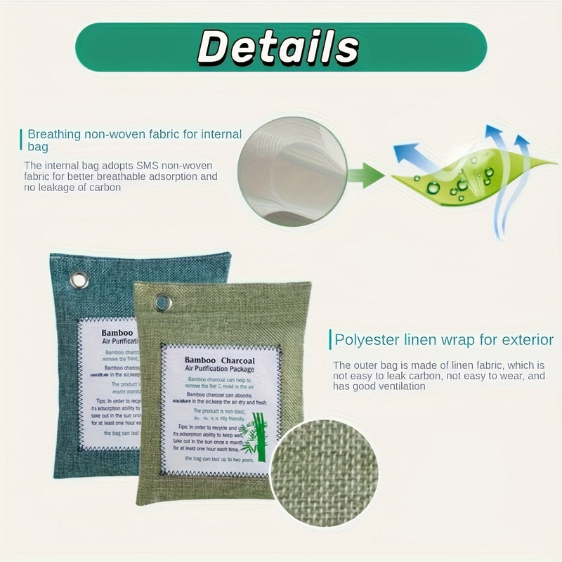 800G (20.6oz) de 4 paquetes de carbón de bambú de colores diferentes para purificar el aire, reutilizables, adecuados para habitaciones de casa, interiores de coches, armarios y gabinetes de zapatos.