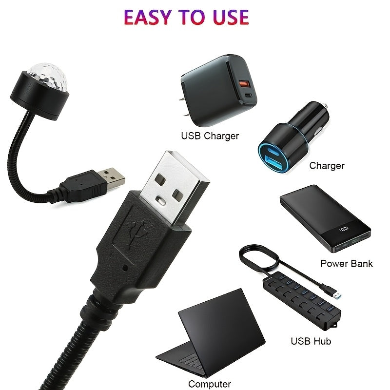 1 unidad de luz nocturna LED USB con proyección de estrellas para techo, luz ambiental con ritmo musical, efecto mágico para fiestas y discoteca en interiores