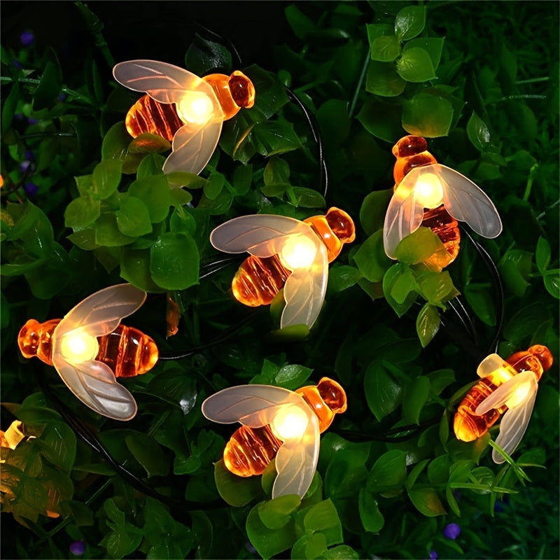 Luces solares de abejas de 5m, 20 LED con luz cálida para decoración de jardín y patio, fácil instalación con base removible, ideal para Navidad y todo el año, decoración festiva para exteriores | Diseño divertido de abejas | Luces solares, decoración so