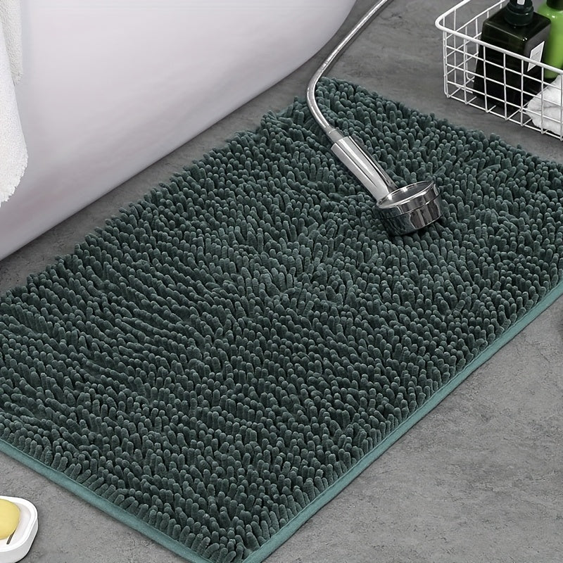 Alfombra de baño de felpa, 1 pieza - Antideslizante, lavable, de poliéster con respaldo de PVC, diseño rectangular para decoración de baño, dormitorio, sala de estar y entrada, alfombra de baño|alfombra decorativa|alfombra lavable a máquina