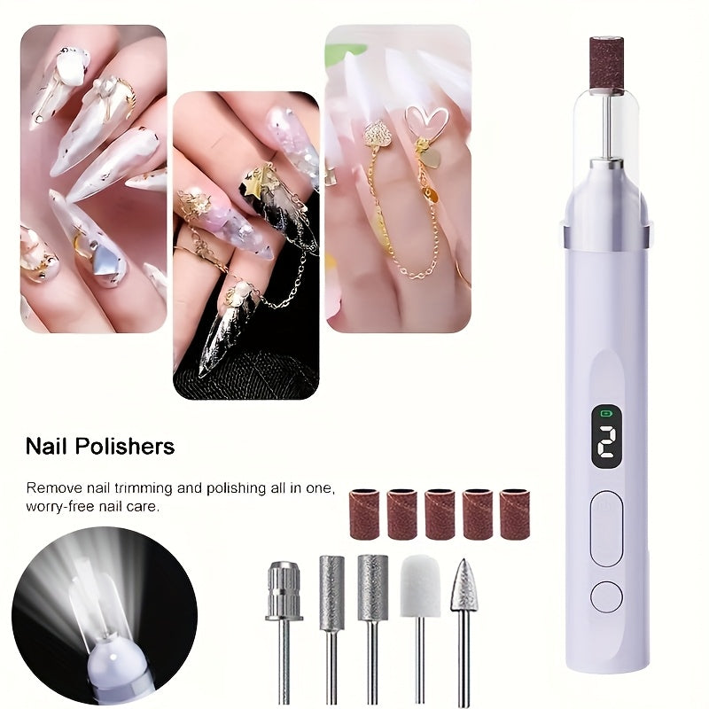 FEIYBA Taladro de Uñas Profesional sin varillas con Pantalla Digital - Máquina Portátil Recargable USB, Motor Brushless 20000 RPM, Incluye Accesorios y Cepillos de Limpieza para Hogar y Salón, Herramienta de Cuidado Personal, Diseño Elegante y Ligero, Pl