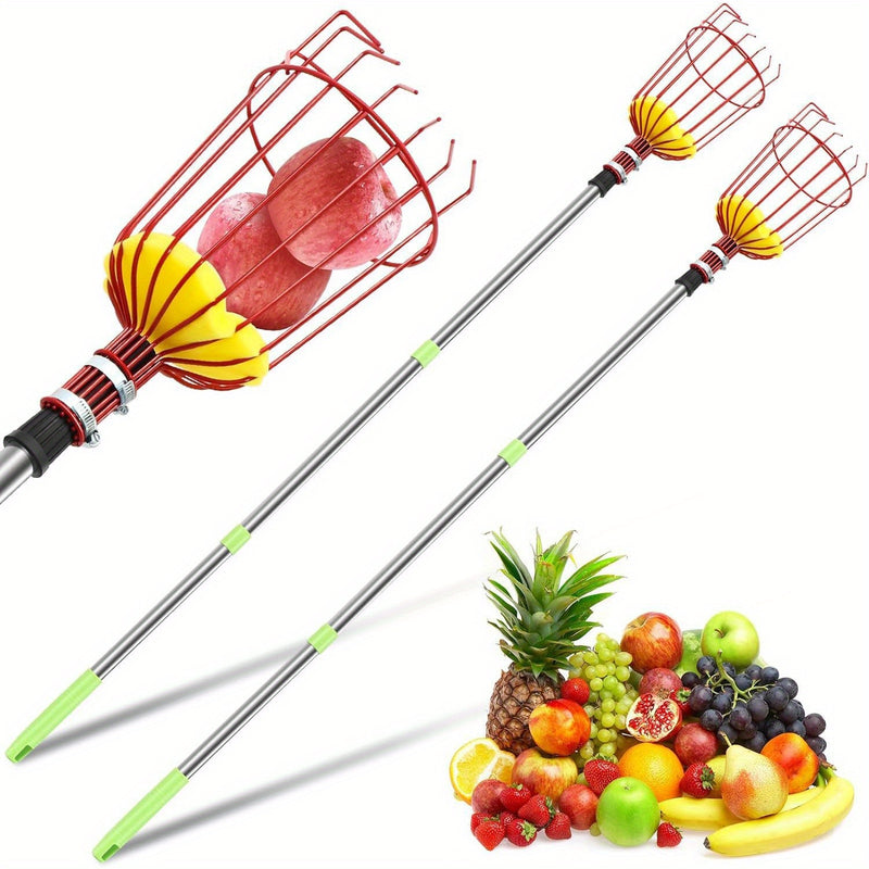 Pulidor de frutas de acero inoxidable con cesta acolchada - Herramienta de jardín moderna para recoger frutas de manera eficiente, no necesita electricidad, equipo de huerta | Mango ergonómico | Cosechador de frutas duradero