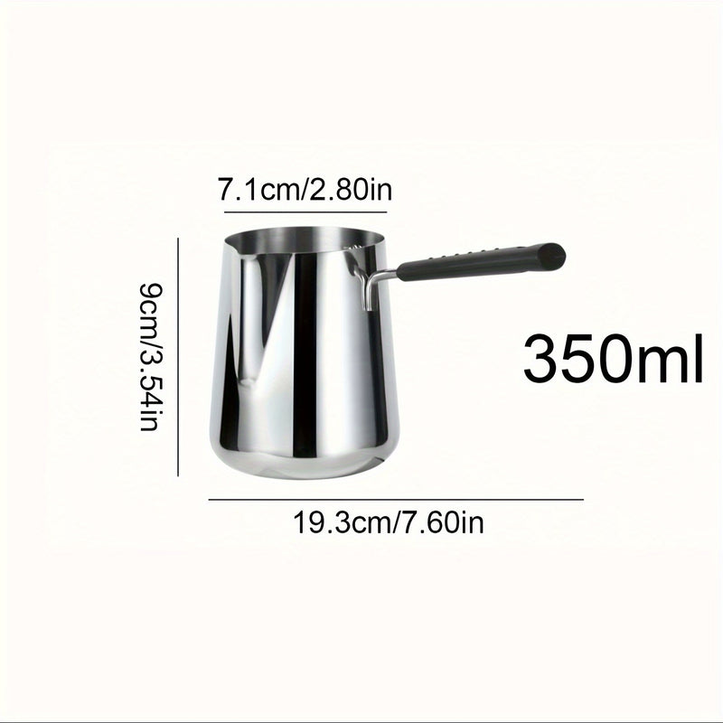 1pc Servidor de Acero Inoxidable para Café con Mango Largo, Capacidad de 350ml/600ml, Calentador de Vertido Versátil para Espresso, Leche, Arte de Latte, Chocolate y Derretimiento de Mantequilla, Ideal para Uso en Casa, Restaurante y Café, Tema de Vacaci
