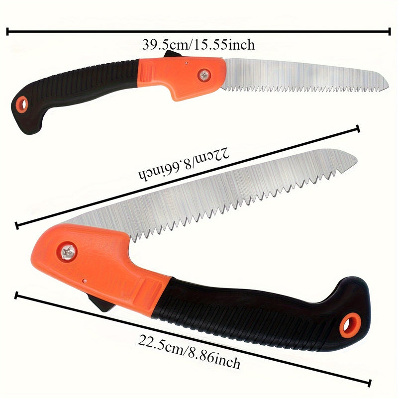 1pc, Sierra de mano plegable, cuchillas de 7 pulgadas con corte de navaja, sierra de jardinería/camping/podado profesional, agarre sólido antideslizante, metal y plástico, no requiere energía
