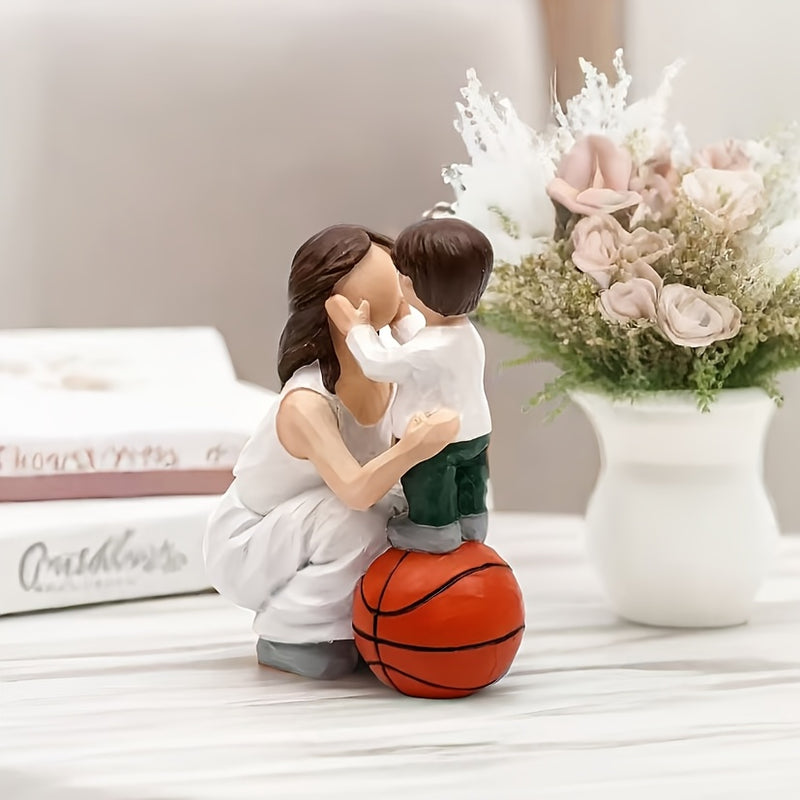 Estatua de Baloncesto Madre e Hijos en Resina | Decoración Temática del Amor para Salón y Dormitorio | Ideal para Bodas, Regalos para Jóvenes y Día de la Madre | No Requiere Energía