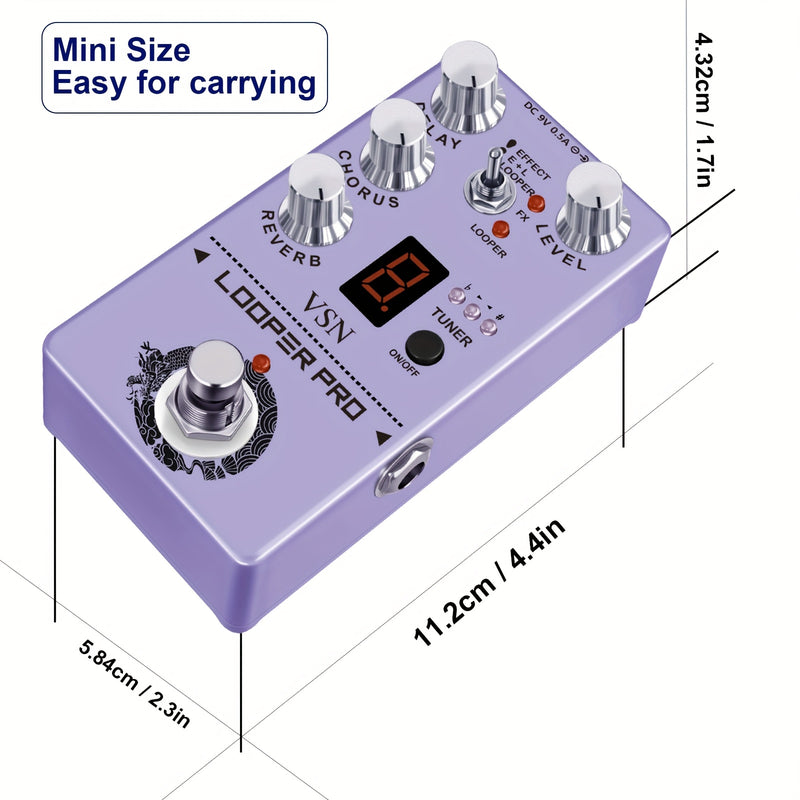 Pedal multiefectos VSn para guitarra con afinador de delay, chorus, reverb y bypass verdadero - Ideal para efectos digitales, bajo y guitarra eléctrica