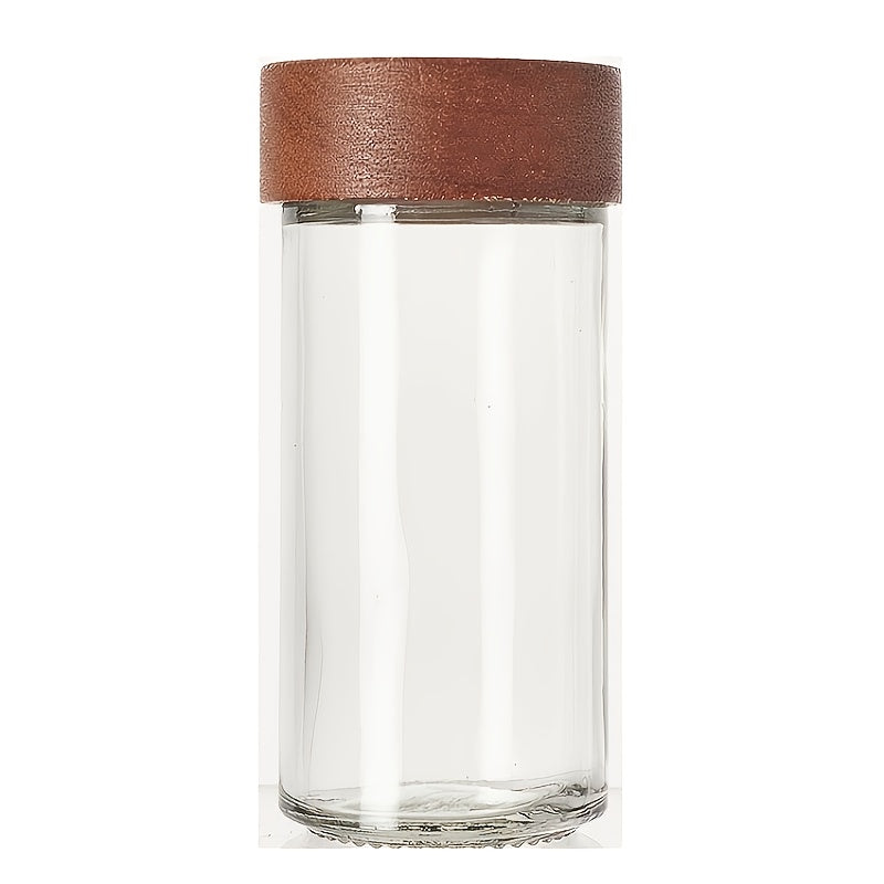 Juego de 4 frascos de vidrio de 90 ml (3 oz) con tapa de madera de acacia y bandeja organizadora para especias de cocina