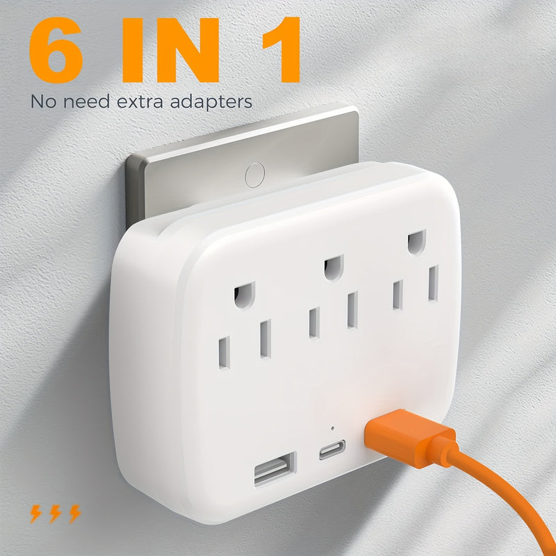 3 Enchufes de CA + 3 Puertos USB: ¡El Adaptador de Expansión de Enchufes Múltiples Definitivo con Cargador USB C!