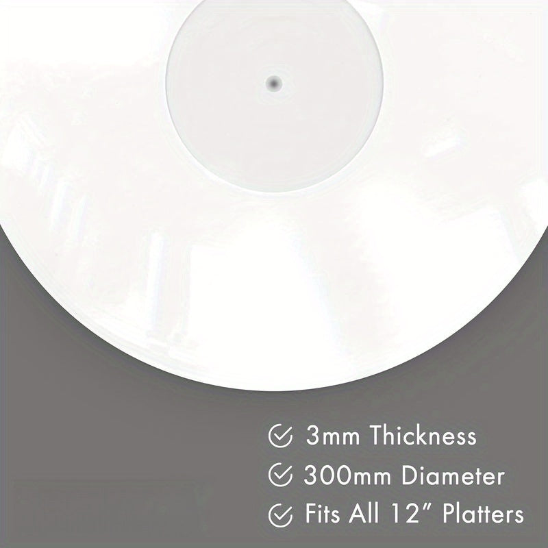 Alfombrilla de Acrílico Blanca para Tocadiscos - 30.48cm Plancha Antideslizante para Tocadiscos de Vinilo - Cubierta Antiestática, Reduce Ruido y Estática - Calidad de Bajos Más Fuertes, Material Duradero de PMMA, Protege de Polvo y Residuos, Alfombrilla