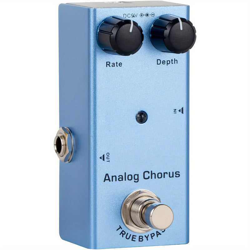 Efecto de coro de guitarra analógico, pedal de aluminio, conmutación de verdadero bypass, alimentado por USB, DC 9V, con cable de aumento de 5V a 9V USB, control de botón, azul claro para guitarra