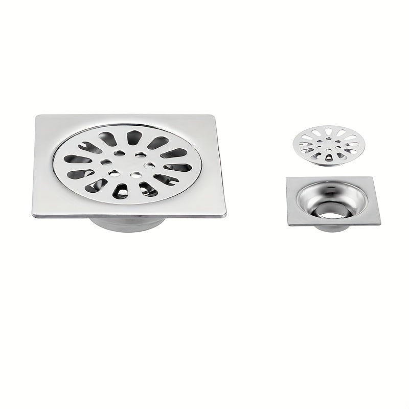 Desagüe de Piso Cuadrado de Acero Inoxidable con Control de Olores - Atrapapelos Multifuncional para Ducha, Accesorio Esencial para el Baño