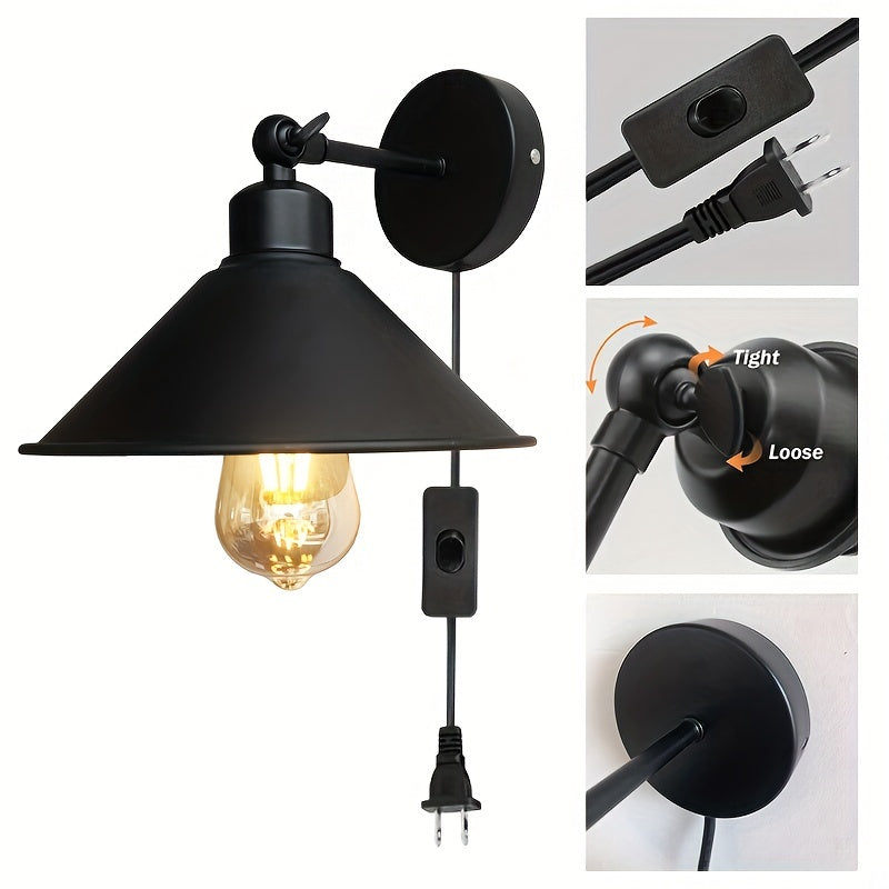 Lámpara de pared industrial rústica con base E26, montaje semiempotrado, 60W, bombilla no incluida, adecuada para sala de estar o dormitorio, enchufe de EE. UU.