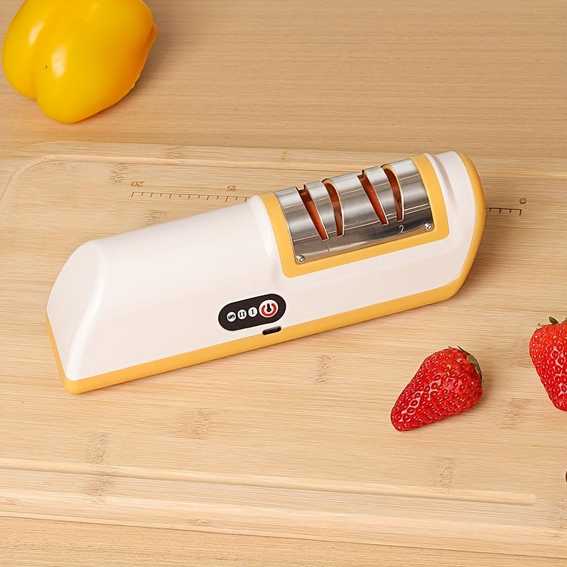 Un afilador de cuchillos eléctricos portátiles recargables por USB con ángulo ajustable para cuchillos rectos de 20 grados, diseñado para afilar y pulir cuchillos de cocina, adecuado para cuchillos de chef, cuchillos de corte, cuchillos santoku, cuchillo