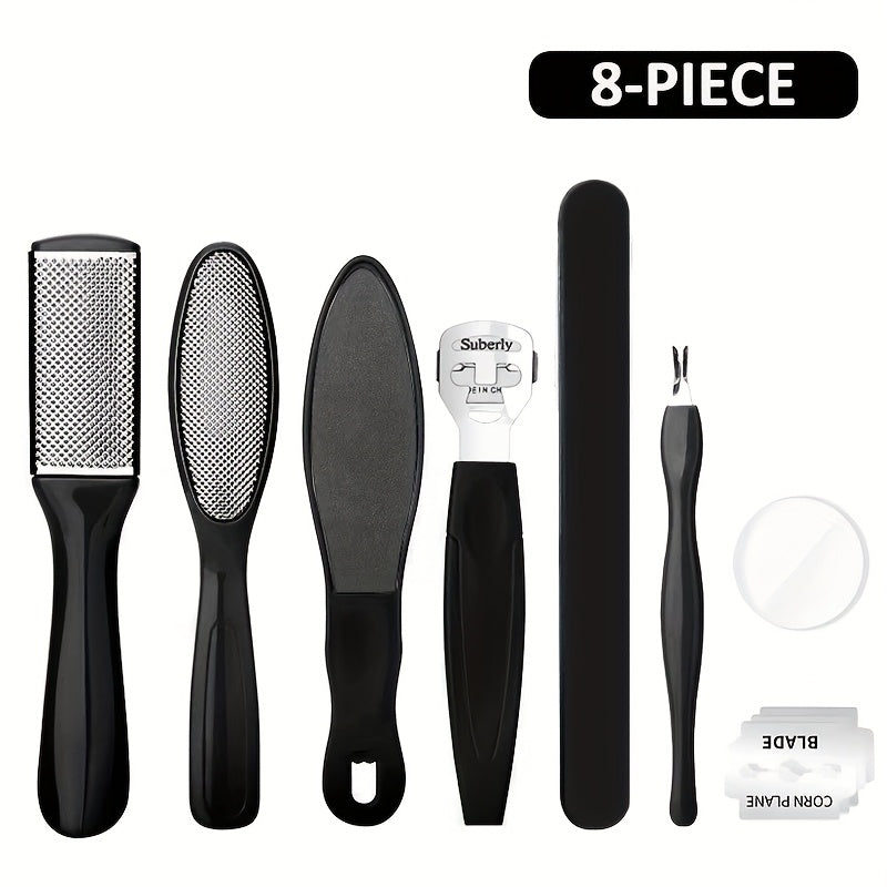 Juego Profesional de Pedicura 8 en 1, Kit para Cuidado de Pies con Acero Inoxidable, Eliminador de Callosidades y Espuma Beige