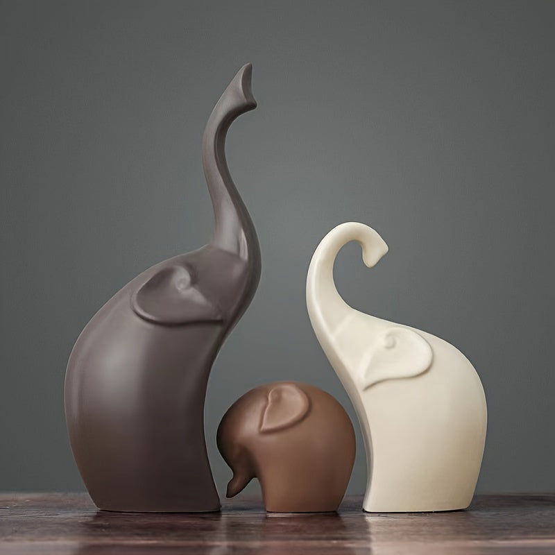 Conjunto de 3 piezas, Figuras de Cerámica Mate Nórdicas de la Familia de Elefantes, Esculturas de Animales, para Decoración de Estantería, Sala de Estar, Oficina, Gabinete, Mesa de Entrada, Decoración de Habitación, Decoración Moderna del Hogar, Regalos