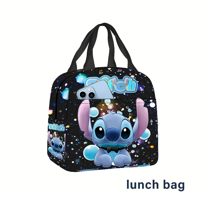 Estuche en bolsa, bolsa de almacenamiento con estampado periférico de Disney Stitch, bolso portátil para almuerzos escolares, oficina o universidad, no apto para alimentos