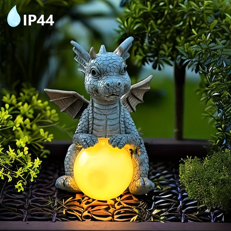 XXOASIS - Lámpara solar de dinosaurio para jardín, decoración de resina para exteriores, control de botón pulsador recargable, batería de níquel de 200 mAh, iluminación solar para exteriores.