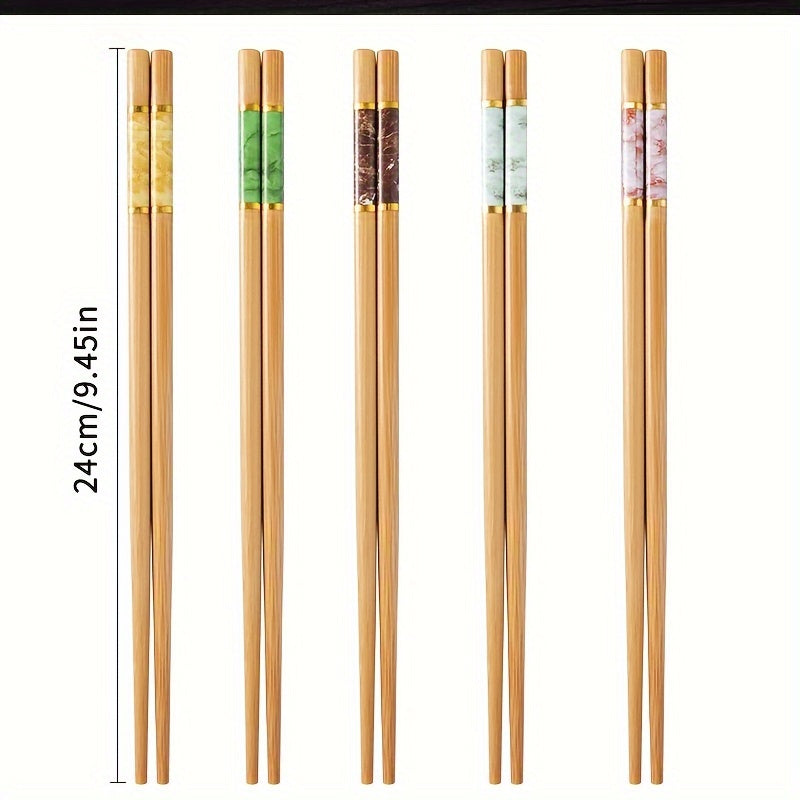 5 pares/10 pares de palillos chinos de bambú natural de montaña, multicolor, antideslizantes, resistentes a altas temperaturas, reutilizables, para hogar y restaurante
