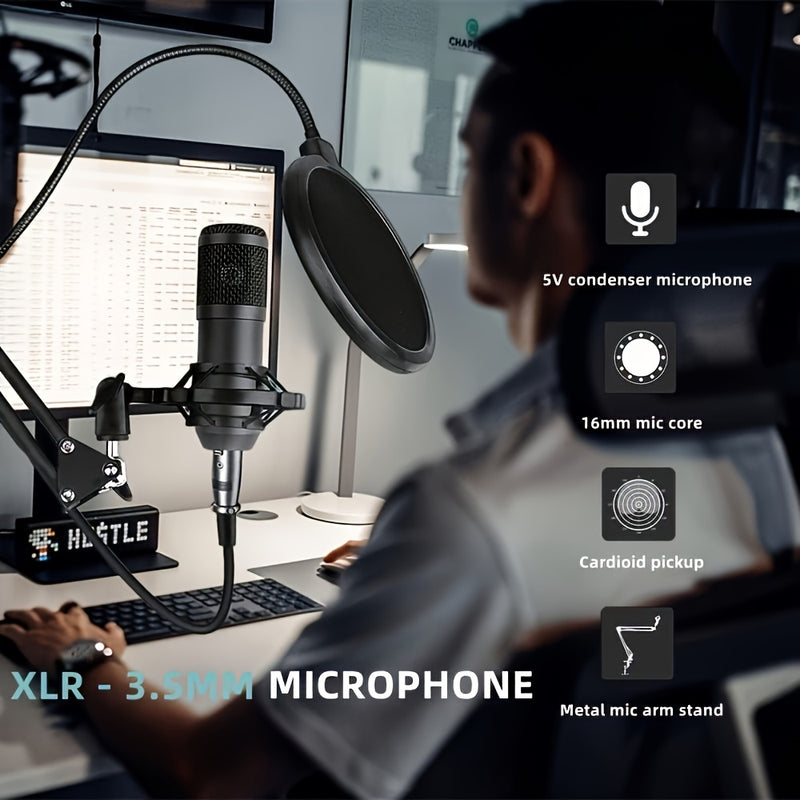 Paquete de equipo para podcasts, interfaz de audio V8s, micrófono con cable, tarjeta de sonido integrada y micrófono condensador BM800, ideal para grabación, transmisión en vivo y emisiones