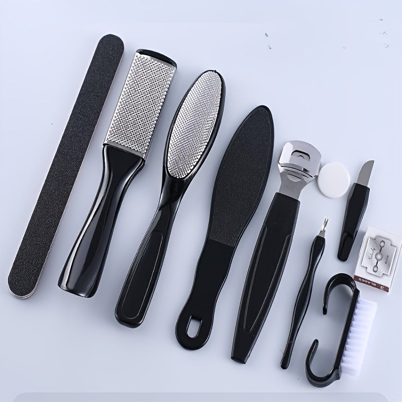 10 piezas de juego de limas para pies de acero inoxidable, herramientas profesionales para pedicura, para eliminar callos y piel dura, no eléctricas, kit de cuidado de pies manual con mango de plástico, sin perfume, para una piel suave y tersa, accesorio