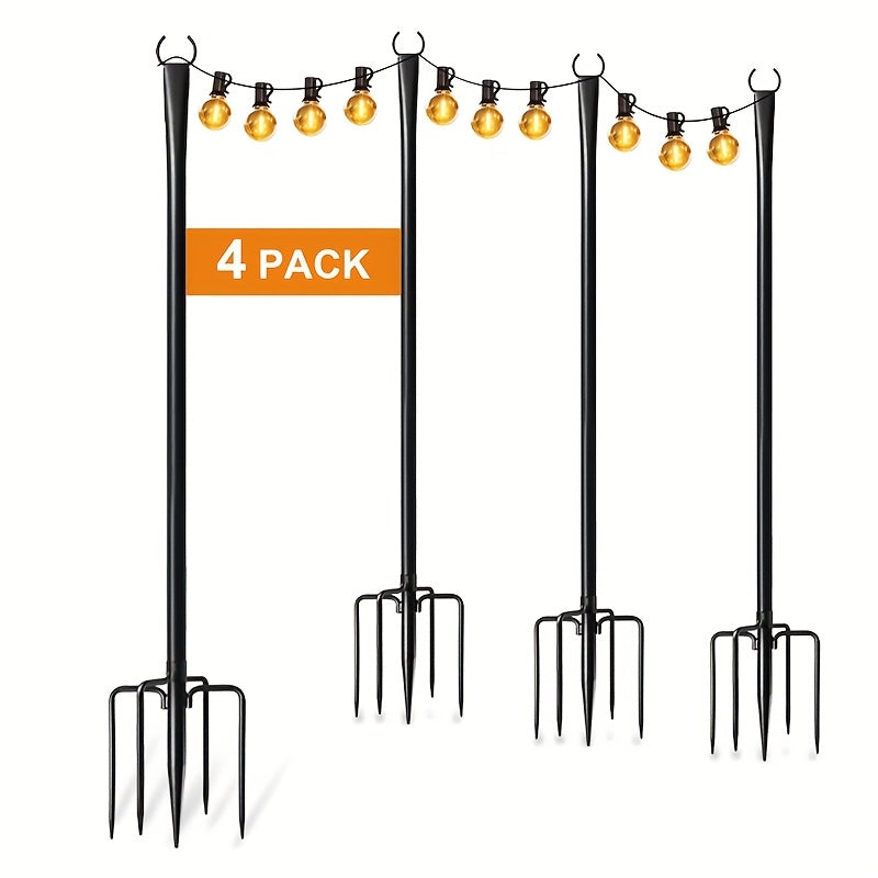 6/4/2 piezas de 3,05 metros de postes de luz de jardín de metal negro con múltiples ganchos - Fijo de luz colgante para exteriores para patio, decoración de Navidad y bodas, no necesita electricidad, luces de cuerda para decoraciones al aire libre, ilumi