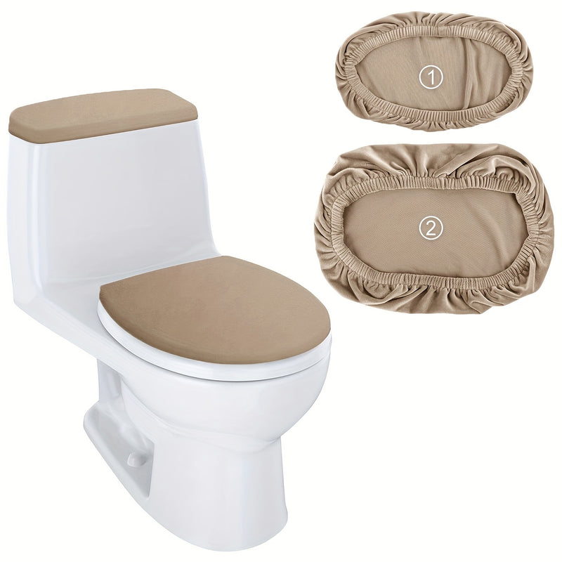 2 fundas elásticas para asiento de baño de piel de zorro plateado - Suaves, lavables de poliéster, antipolvo para tapa y tanque, fácil instalación, decoración de baño | Accesorio moderno para baño | Textura tejida