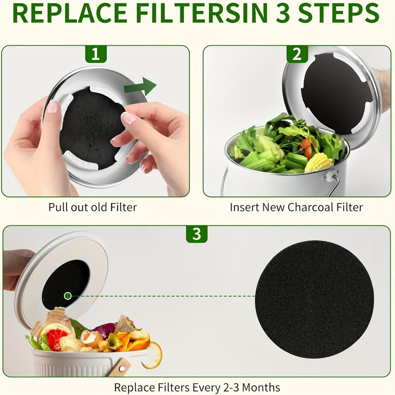 Juego de 6 almohadillas de filtro de carbón activado para compostadora de cocina, reemplazo de bote de basura de encimera, suplemento de cubo de hogar de material plástico