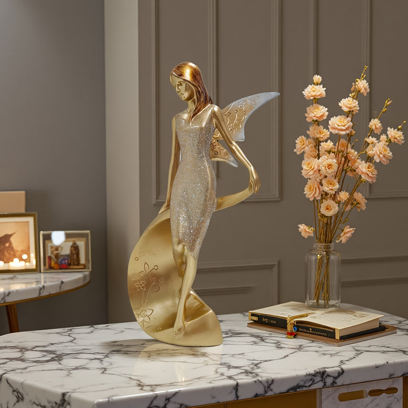 Estatuilla de Ángel Elegante - Escultura de Niña Ángel Hermosa - Adorno Europeo en Resina para Decoración del Hogar y Oficina, Ideal para Sala, Estudio, Día de San Valentín, Ceremonia de Graduación, Navidad, Regalo Perfecto, Figurinas Coleccionables