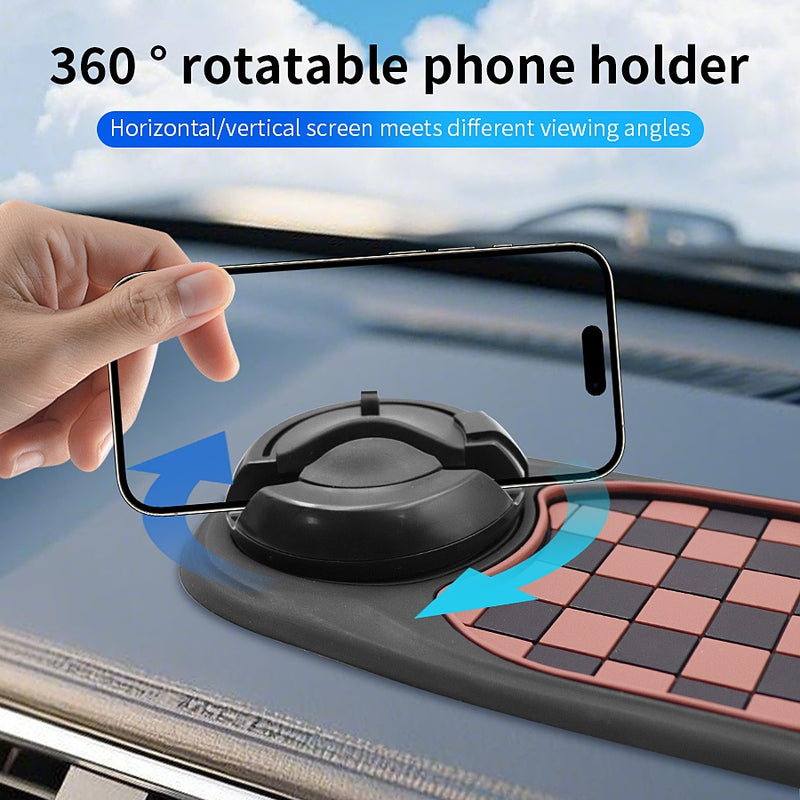 Soporte antideslizante para coche - Montaje rotativo antideslizante para teléfono, navegación y tarjetas de estacionamiento, material ABS, opciones negras/rojas/grises, compatible con la mayoría de los vehículos, montaje para teléfono en coche, accesorio