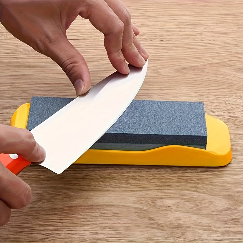 Afilar cuchillos de doble cara con base antideslizante - Alta dureza, seguro y fácil de usar en la cocina del hogar y en camiones de comida - Diseño duradero amarillo y azul para afilar de manera efectiva, seguridad en la cocina | Diseño audaz | Afila am