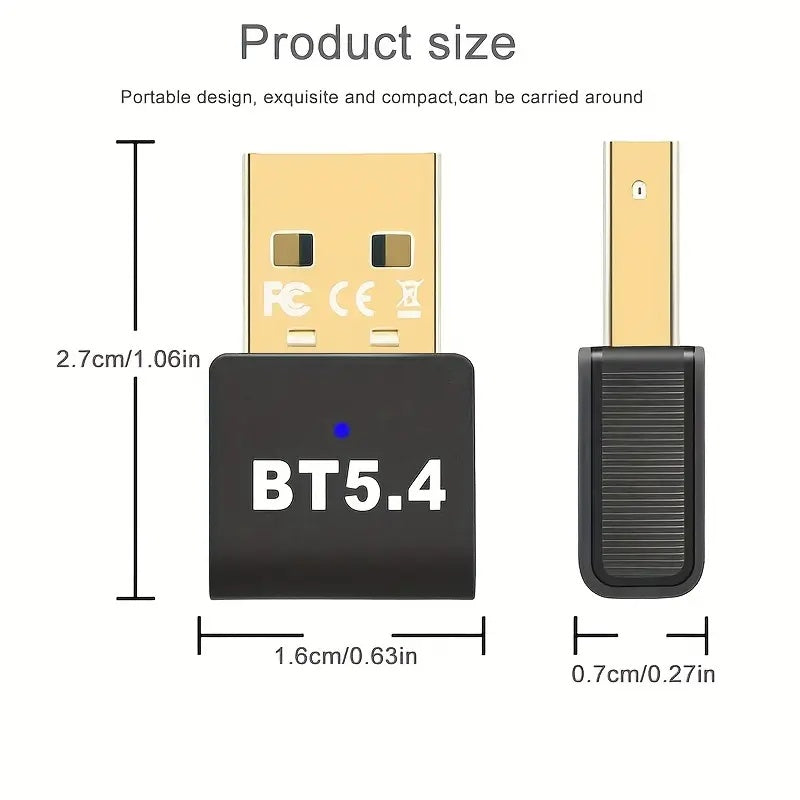 Adaptador inalámbrico USB BT5.4 - Sonido de alta definición, baja latencia, resistente a interferencias, compatible con Windows 11/10/8.1/7, compatible con audífonos, bocinas, teclado, mouse, impresora - No necesita batería, conexión múltiple, adaptador