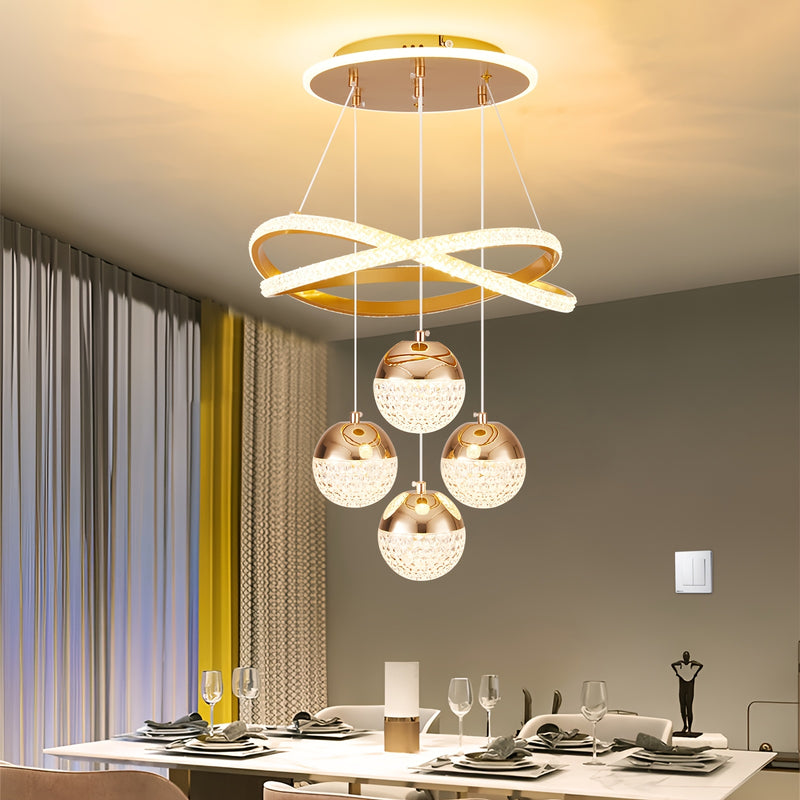 Lámpara colgante LED dorada moderna, regulable, acabado metálico pulido, con hardware de instalación, para comedor, isla de cocina, sala de estar, dormitorio - Conectada eléctricamente, 110V-240V, solución de iluminación para islas | Lámpara de techo ele