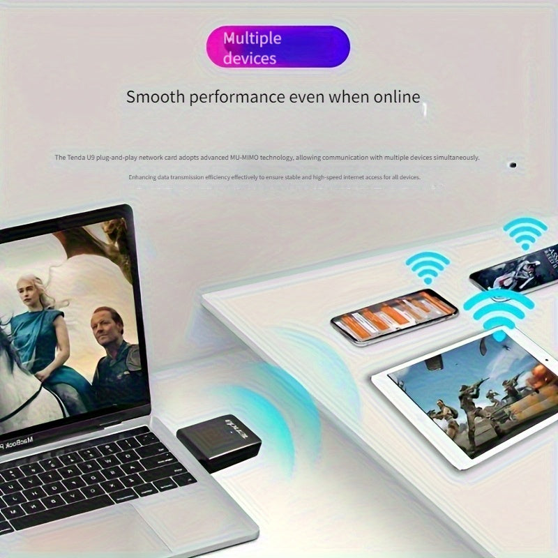 Adaptador inalámbrico Tenda U9 AC650Mbps, doble banda, autoinstalación, USB, 802.11ac, Ethernet, receptor inalámbrico ZZM TRADING