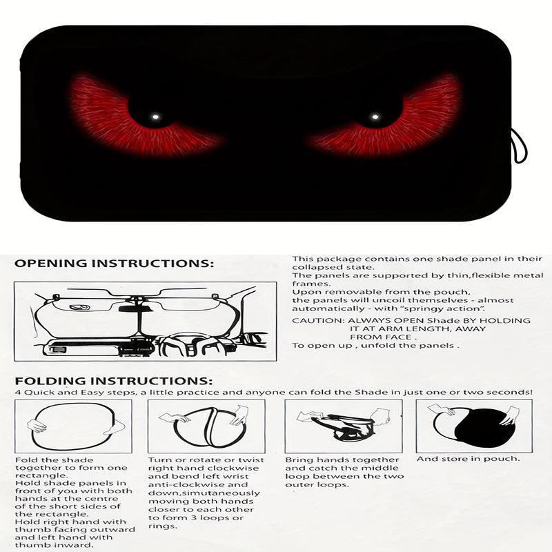 1 pieza de cortina de sol para coche UV rojo - Diseño de ojos de gato negro, protector de parabrisas plegable para conducir en la playa y en la costa, mantiene el vehículo fresco, se ajusta a los coches, SUV y camiones - Accesorio de interior de automóvi