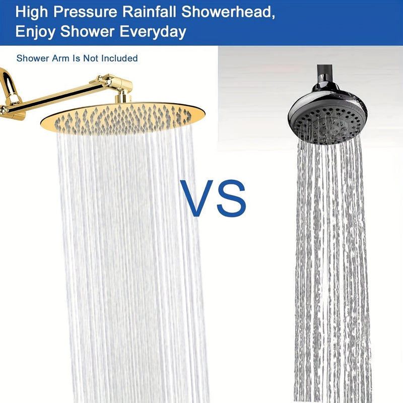 1pc Cabezal de Ducha Redondo Dorado, 25.4 cm Diseño Ultrafino - Cabezal de Ducha que Aumenta la Presión, Cabezal de Ducha Increíble, Cabezal de Ducha de Lluvia de Acero Inoxidable de Alta Presión y Alto Flujo, Accesorios de Baño Magníficos