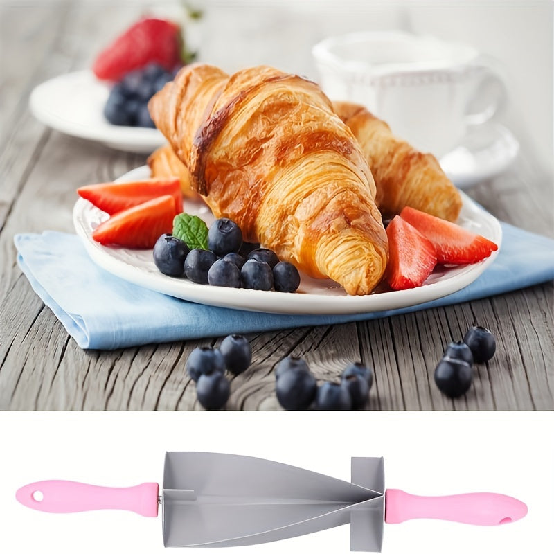 Cortador de croissants ajustable con mango rosa - Rodillo de masa de plástico antiadherente para hornear fácil - Diseño multifuncional, de alta resistencia, universal y que ahorra espacio