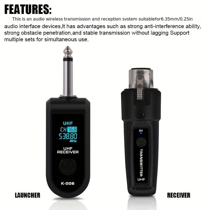 Transmisor receptor sin varillas NXG 2pcs/1pc, compatible con sistema de micrófono XLR, jack de 6.35mm, transmisión a larga distancia 2.4GHz, recargable USB, para micrófonos condensador y dinámicos