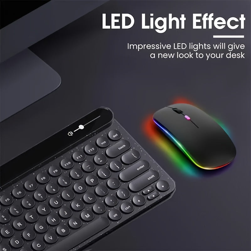 Ratón inalámbrico portátil silencioso para oficina, compatible con teléfono, tableta, laptop y computadora, recargable, modo dual 2.4G, diseño ergonómico, ultra delgado con luz RGB, interfaz de carga tipo C, 4 botones, compatible con múltiples sistemas
