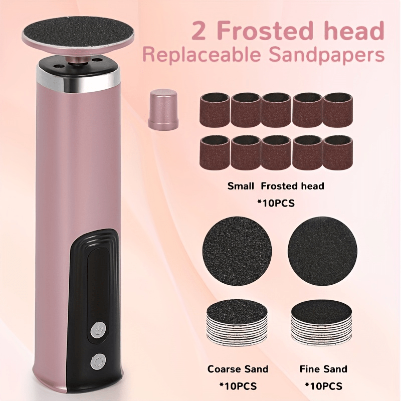 Lijadora eléctrica ajustable de 6 velocidades con 20 almohadillas de repuesto - Herramienta de cuidado de pies recargable por USB, diseño rosa y negro, batería - Regalo ideal para el autocuidado, herramienta de cuidado de pies | Cuidado de pies moderno |
