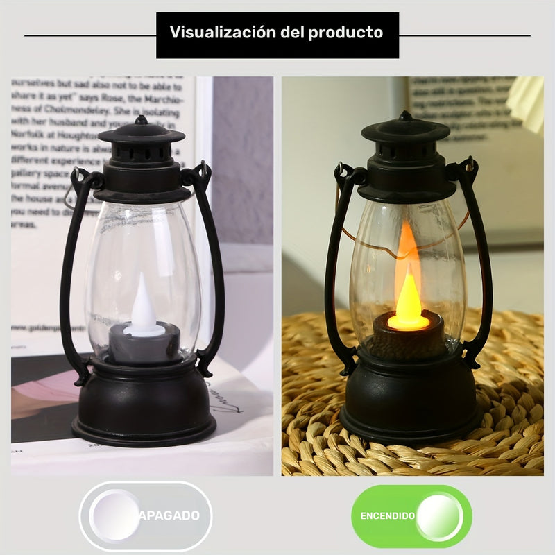 1 lámpara LED estilo queroseno encantadora, llama amarilla nostálgica, incluye pilas