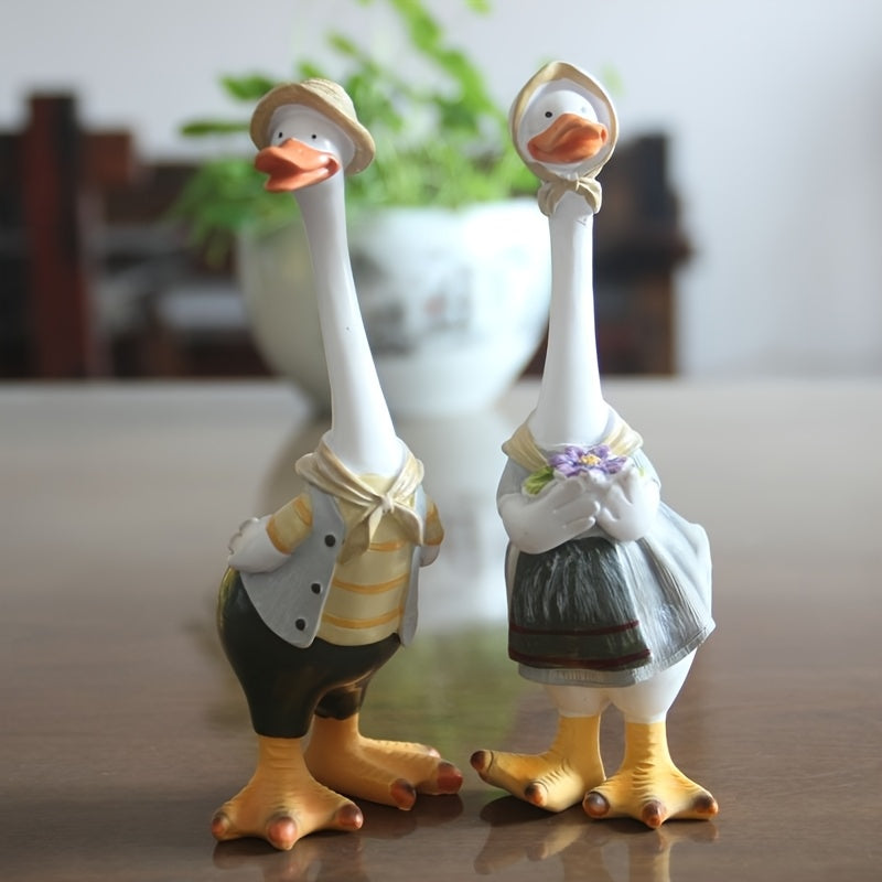 Escultura de pato de resina artesanal - Patos de dibujos animados en blanco y amarillo, decoración de hogar linda para interiores y exteriores, jardín, patio o oficina, perfecta para Navidad, Pascua, San Valentín y más, decoración de patos