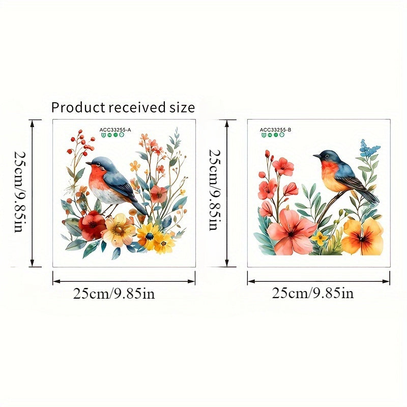 2 piezas de calcomanías adhesivas para pared de baño, diseño floral con pájaros rojos y azules, impermeables, acabado mate, fáciles de pegar y despegar, decoración para el hogar, accesorios para baño