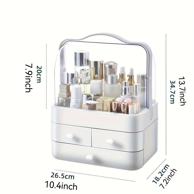 1pc Organizador de cosméticos de gran capacidad, caja de almacenamiento de maquillaje de plástico con cajones de doble apertura, vitrina para mostrador de baño, tocador, dormitorio