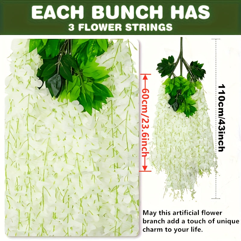 24-Pack/72pcs Flores Artificiales de Wisteria Colgantes - Decoración Faux Rattan Blanco, Adecuado para Bodas, Jardines, Paredes, y Marcos DIY - 109.73 cm Longo, Perfecto para Primavera, Christmas, Valentine's Day, y Fiestas de Cumpleaños